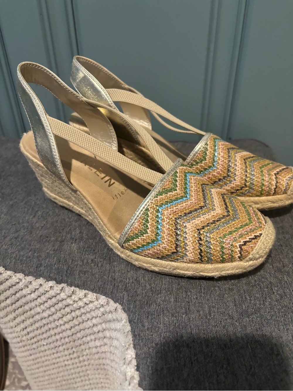 Anne Klein Metallic Slingback Espadrille Wedges in Multicolor Chevron
